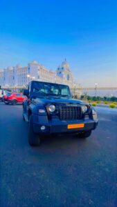 Thar wedding car decorated with flowers in Hyderabad
